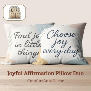 Dúo de fundas de almohada Joy, 45×45 cm, para afirmaciones positivas e inspiración diaria: ideal para consultorios de terapia y rincones de tranquilidad.