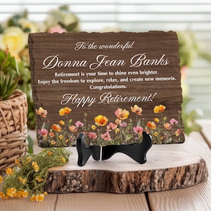 Personalized Retirement Gift for Women Men, Custom Name Slate Plaque, Thoughtful Retirement Gift, Happy Retirement Keepsake Desk Decor