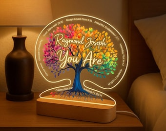 Personalisierte Geschenk: 3D-Acryl-LED-Lampe mit Buchenholzsockel