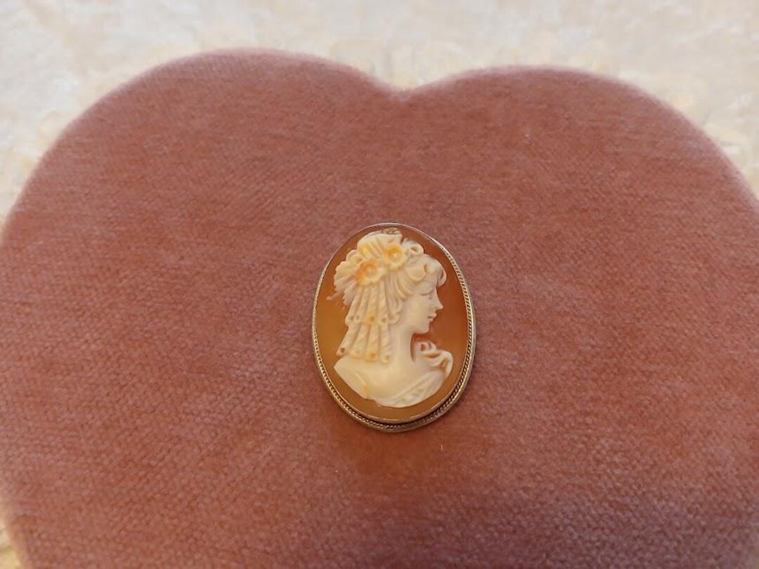 Antique Hand Carved Shell Cameo Pendant Brooch Set in 800 Silver Frame ...