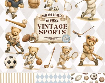 Sportliches Clipart-Paket fürs Kinderzimmer, Babyparty, Sportgeburtstag, Jungenzimmer-Deko (Digitaler Download)