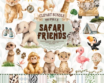 Clipart-Paket mit Safari-Tieren, Safari-Geburtstag, Wild One Geburtstagsdekorationen 2 (Digitaler Download)