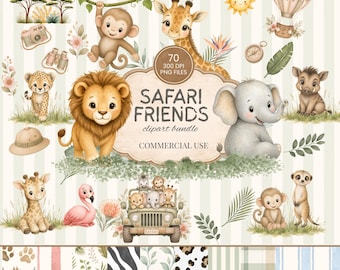 Clipart-Paket mit Safari-Tieren, Safari-Geburtstag, Dekorationen für einen wilden Geburtstag (Digitaler Download)
