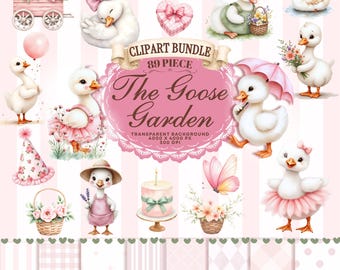 Aquarell-Clipart-Paket „Gänsegarten“, Französisch-verspielte Kinderzimmerdekoration (Digitaler Download)