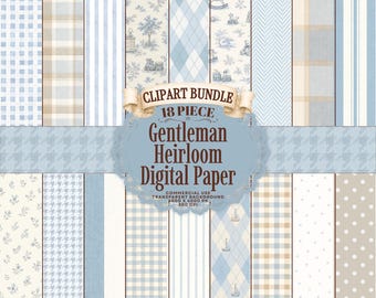 Gentleman's Heirloom Watercolor Digital Paper Clipart Bundle,  Vintage Nursery Decor (Digital Download)