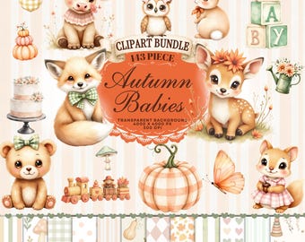 Clipart-Set mit Bauernhoftieren für Babypartys, Herbsttier-Cliparts