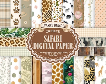 Safari Digital Papers Tier-Clipart-Bundle (Digitaler Download)
