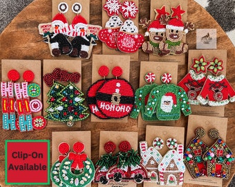 Cute Christmas Earrings, Seed Bead Earrings, Funny Earrings, Holiday Fashion, Penguin Wreath Christmas Sweater Gingerbread House Earrings
