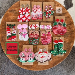 Cute Christmas Earrings, Funny Earrings, Holiday Fashion, Reindeer Snowman Santa Holly Jolly Dinosaur Earrings, Cocoa Candy Cane Earrings