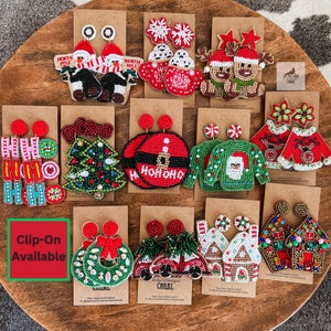 Cute Christmas Earrings, Seed Bead Earrings, Funny Earrings, Holiday Fashion, Penguin Wreath Christmas Sweater Gingerbread House Earrings