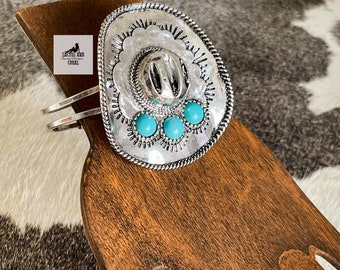 Big Western Cowboy Hat Cuff Bracelet, Turquoise and Silver Sombrero Bracelet, Southwestern Jewelry, Statement Jewelry, Silver Aztec Jewelry