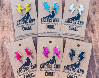 Western Lightning Bolt Stone Stud Earrings