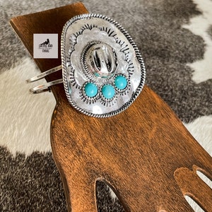 Big Western Cowboy Hat Cuff Bracelet, Turquoise and Silver Sombrero Bracelet, Southwestern Jewelry, Statement Jewelry, Silver Aztec Jewelry image 1