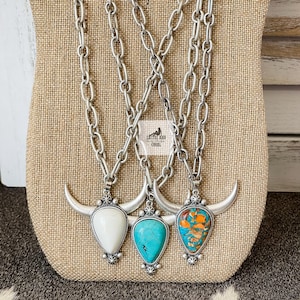 Western Longhorn Necklace Longhorn Turquois Cattle Bull Horns Necklace Stainless Western Fashion Birthday main image 1
