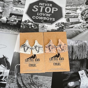 Western American Longhorn Cattle Tag Ohrringe, Silber und Kupfer Kuh Ohrringe, Western Schmuck, gehämmert Kuh Tag Ohrstecker, NFR Fashion