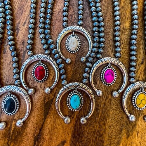 Small Butterfly Squash Blossom and Natural Stone Necklace Etsy