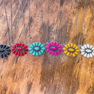 Small Concho and Natural Stone Necklace | Western Jewelry| Gift for Her| Red, White, Black, Yellow, Pink Turquoise| Squash Blossom Necklace