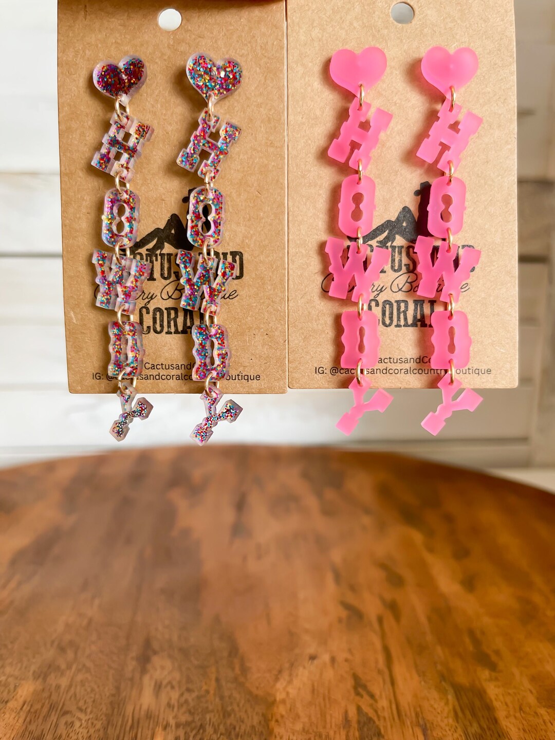 Resin Howdy Heart Earrings, Pink and Multi Color Glitter Earrings