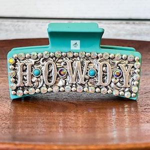 Western Turquoise Howdy Hair Clip, Silver Tooled Hair Barrette, Hair Claw, Southwestern Hair Accessories, Thick Hair Bar Claw Clip