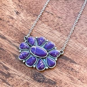 Purple Western Jewelry, Western Necklace, Small Concho Necklace, Natural Stone Necklace, Southwestern Jewelry, Purple and Silver Necklace