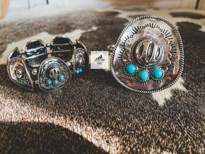 Big Western Cowboy Hat Cuff Bracelet, Turquoise and Silver Sombrero Bracelet, Southwestern Jewelry, Statement Jewelry, Silver Aztec Jewelry image 7