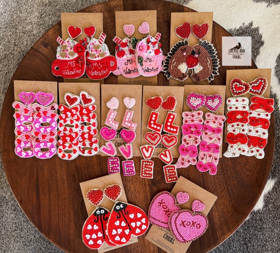 Cute Valentine Earrings, XOXO Love Bug Candy Heart, Hugs and Kisses, Porcupine Animal Earrings, Gift for Teacher Friend Valentine Galentine