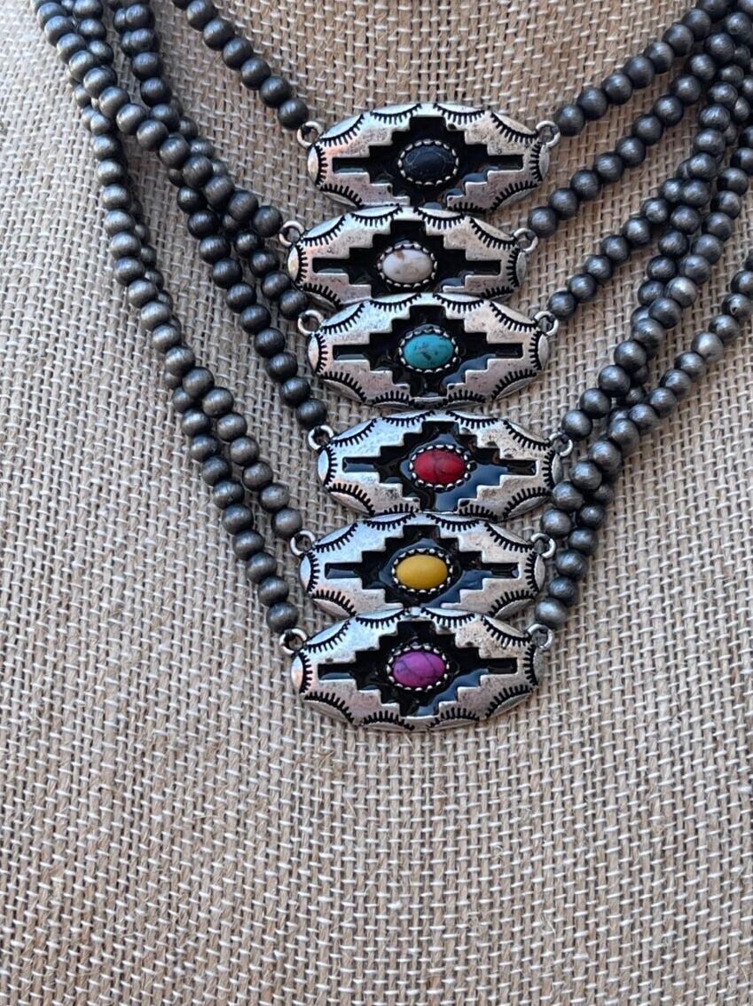 Navajo Pearl Aztec Bead and Natural Stone Choker | Western Jewelry