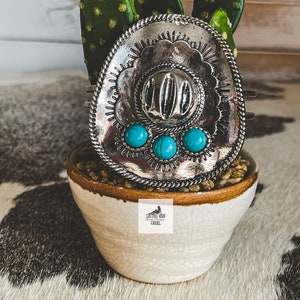 Big Western Cowboy Hat Cuff Bracelet, Turquoise and Silver Sombrero Bracelet, Southwestern Jewelry, Statement Jewelry, Silver Aztec Jewelry image 5