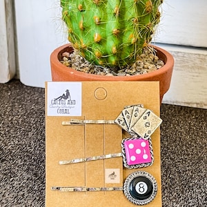 Set di 3 forcine per capelli stile western, rosa, nere e bianche, con dadi e carte da gioco, fermaglio per capelli con 8 palline, accessori per capelli vivaci