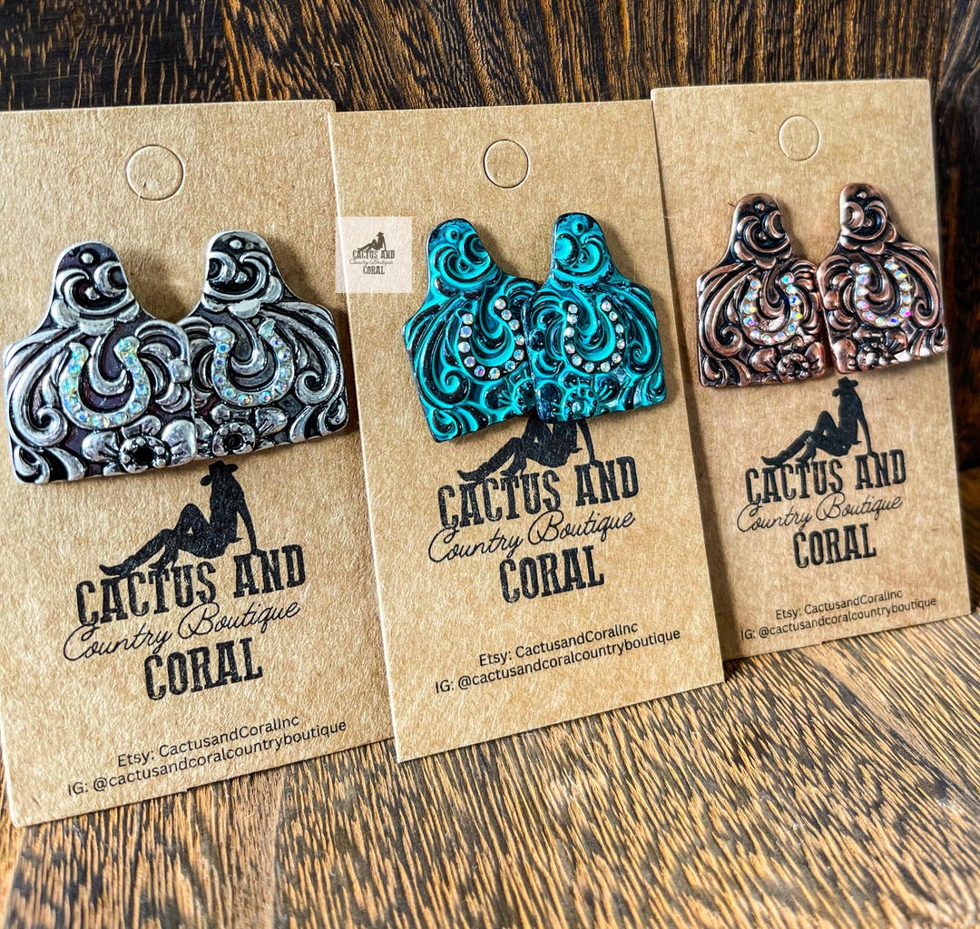 Western Turquoise Stud Earrings - Cowgirl Boots & Cattle Head Bohemian Style