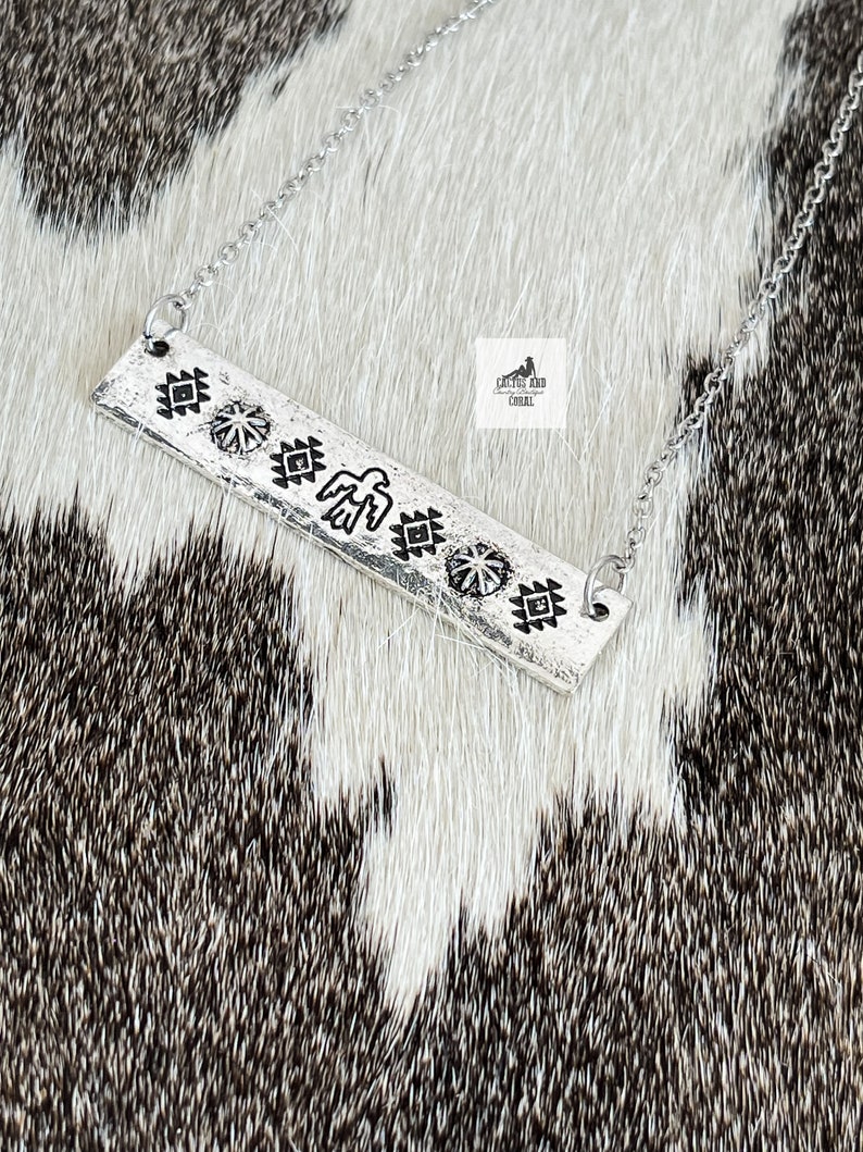Aztec Thunderbird Silver Bar Necklace, Western Jewelry, Southwestern Native American Jewelry, Gift for Her, Punchy Rodeo Fashion, Cowgirl image 2