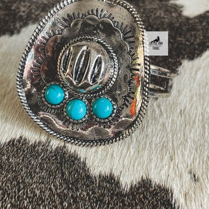 Big Western Cowboy Hat Cuff Bracelet, Turquoise and Silver Sombrero Bracelet, Southwestern Jewelry, Statement Jewelry, Silver Aztec Jewelry image 4
