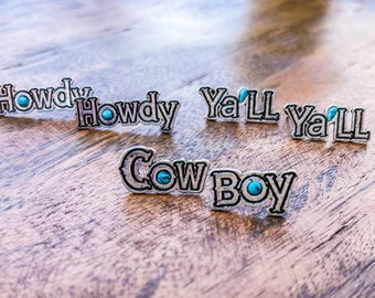 Howdy Y'all Cowboy Turquoise and Silver Stud Earrings