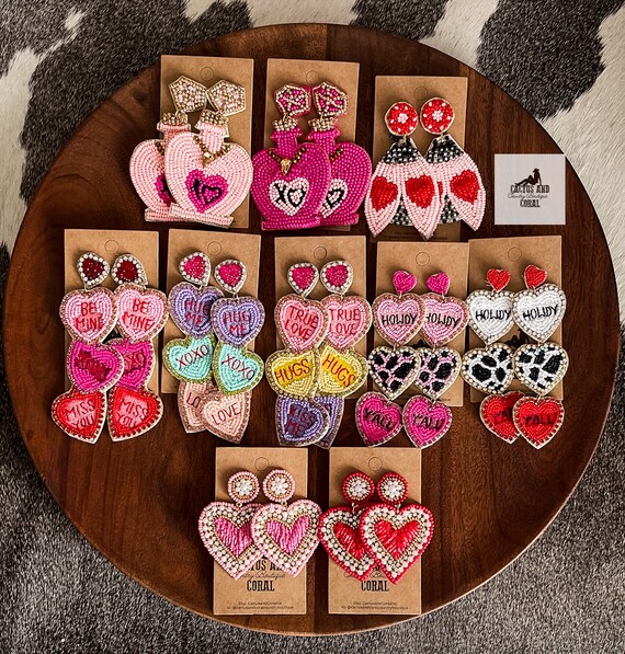 Cute Valentine Earrings, Ladybug Love Bug, Candy Heart Western Valentine Howdy Yall Dangle Earrings, Funny Unique Gift for Teacher Wife Teen