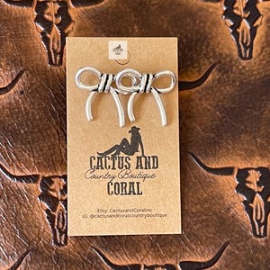 Silver Western Bow Earrings, Western Jewelry, Navajo Style Pearl Coquette Bow Stud Earrings, Punchy Southwestern Jewelry