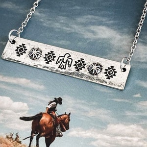 Aztec Thunderbird Silver Bar Necklace, Western Jewelry, Southwestern Native American Jewelry, Gift for Her, Punchy Rodeo Fashion, Cowgirl image 1