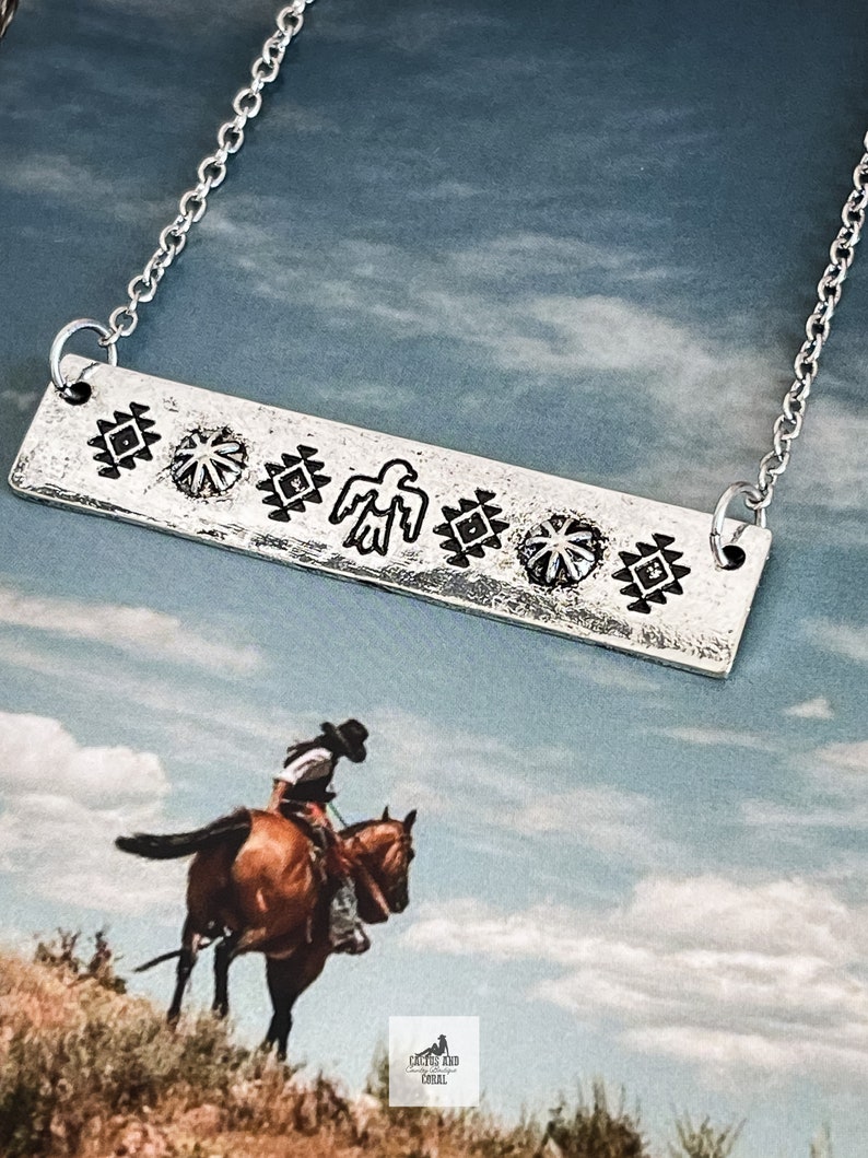 Aztec Thunderbird Silver Bar Necklace, Western Jewelry, Southwestern Native American Jewelry, Gift for Her, Punchy Rodeo Fashion, Cowgirl image 1