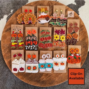 Thanksgiving Earrings, Turkey Earrings, Seed Bead Earrings, Pumpkin Spiced Latte Earrings, Acorn Leaf Turkey Coffee Pie Sunflower Earrings