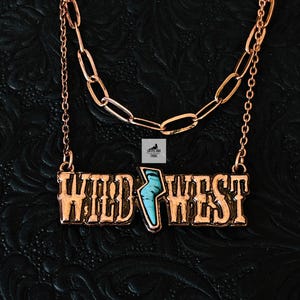 Copper and Turquoise Wild West Bar Necklace, Double Layer Bolt Necklace, Western Jewelry, Punchy Cowgirl Mode, Turquoise Necklace, NFR Gift