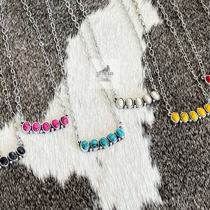 Curved Bar Stone Choker Necklace, Western Jewelry, Stone Necklace, Southwestern Jewelry, Black Red Pink Turquoise Yellow White Choker