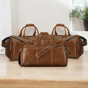 Bolsas de viagem de couro masculinas | Bagagem de alta capacidade | Bolsas para armazenamento durante a noite | Bolsa dobrável | Presente perfeito para o Dia dos Namorados