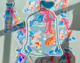 Koi Fish Bag Holographic Sticker Decal for Water Bottle, Laptop, Journal
