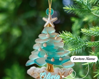 パーソナライズされたシーグラスクリスマスツリー2層アクリル