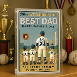 We Caught the Best Dad Vintage Baseball Trading Card Style Acrylblock - Personalisiertes Vatertagsgeschenk für Papa, Opa oder Ehemann