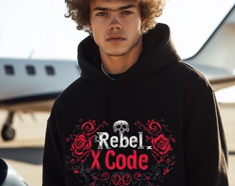 Rebel X Code "Red Rose Skull" Black Hoodie