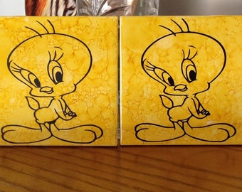 Personalized Airbrush Tweety Bird Ceramic Coaster