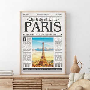 Paris Wall Art Print, Paris Newspaper Poster, Paris city vintage maximalist Magazine Trendy desert preppy vintage minimalist gift