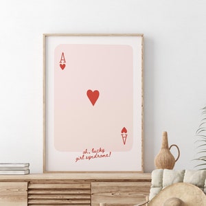 Ace of Hearts Playing Card Print, Lucky You Poster, Trendy Retro Art, Aesthetic Print, Bar Decor, Kitchen Print Gift, Preppy y2k Room Decor