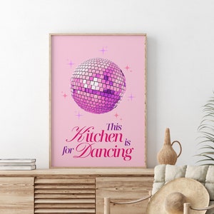 Dancing Queen Pink And Disco Ball Digital Print, Preppy College Dorm Decor Poster. Retro Mirror Ball Wall Art. Trendy, Funky Prints