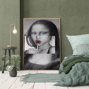 Mona Lisa Candy Poster – Modern Art, Digital Download, Humorous Illustration, Creative Wall Decor, Gift Idea, Modern Monalisa, Mona Lisa